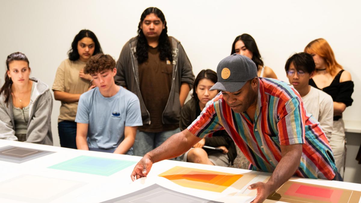 students and museum staff member in ID1 class