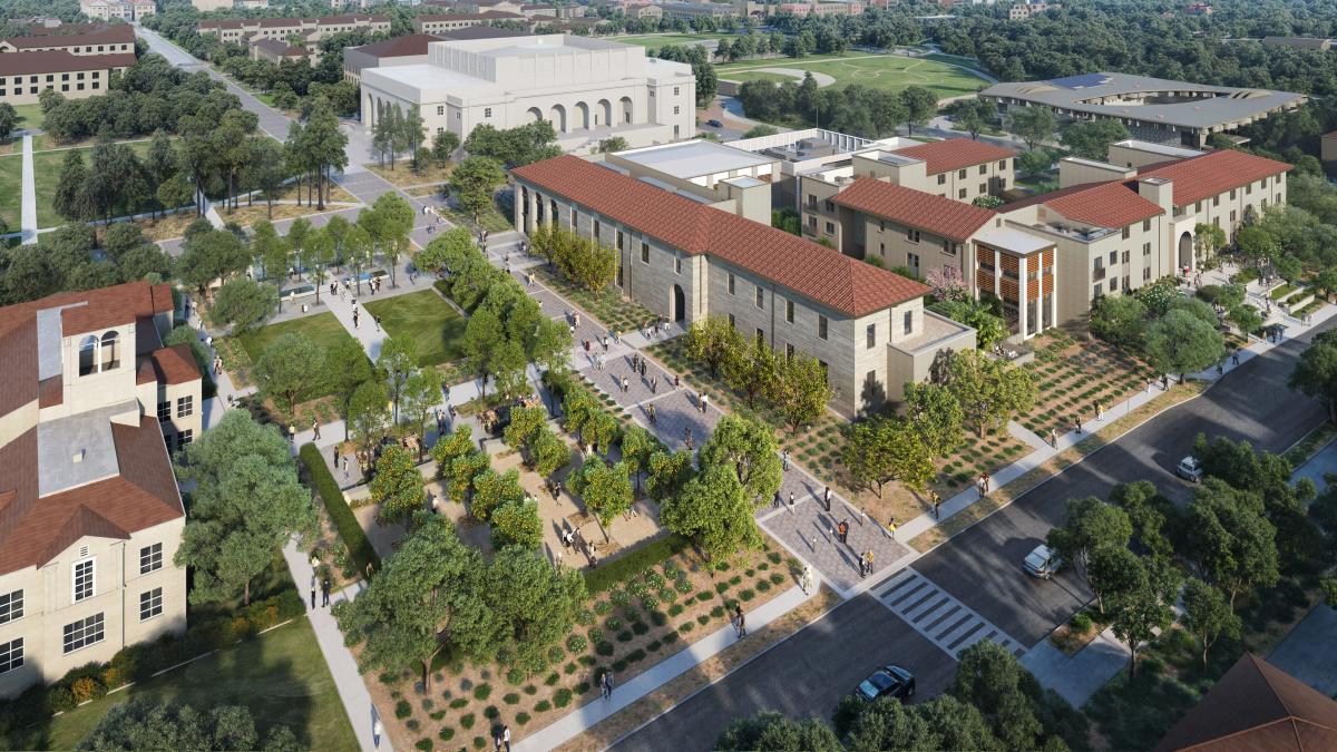 Aerial view of a planned building