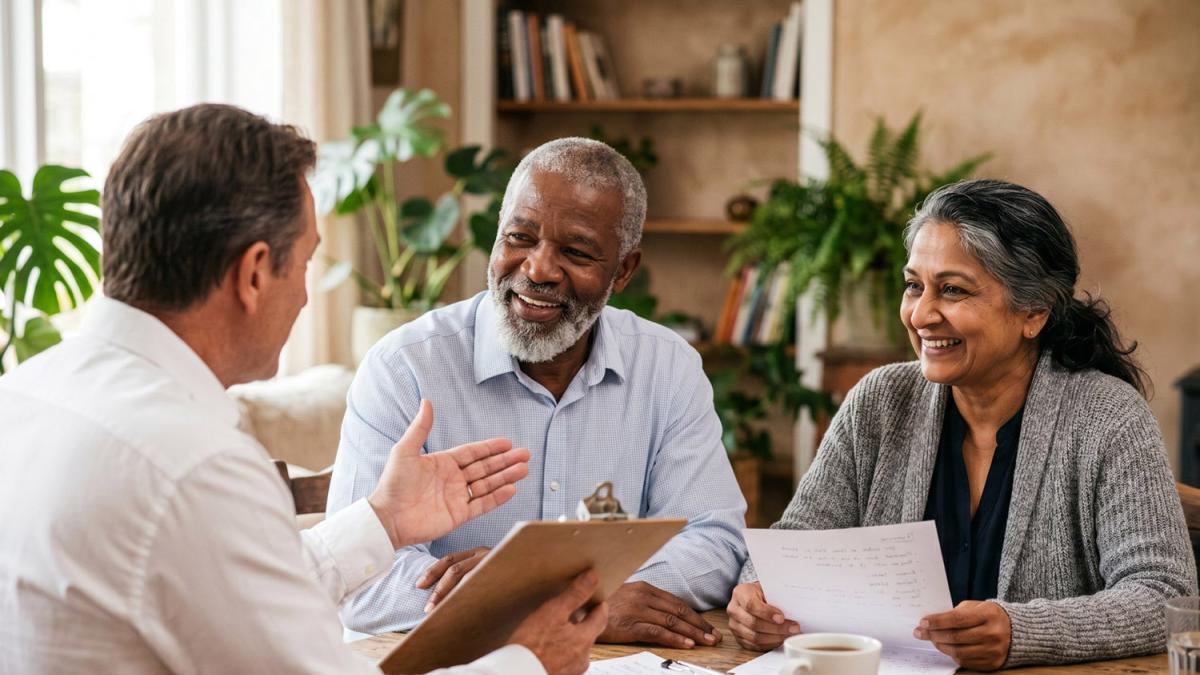 Older couple talks with financial advisor