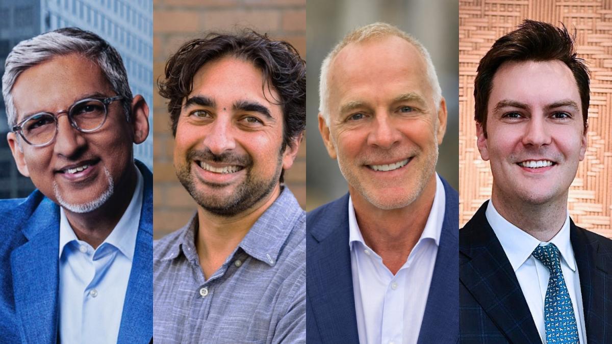 Head-and-shoulders photos of Halim Dhanidina, Robi Ganguly, Bill Riley and Cosimo Thawley