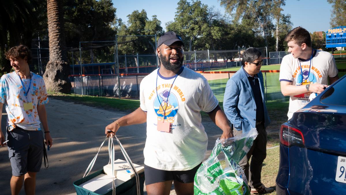 A man carries bags
