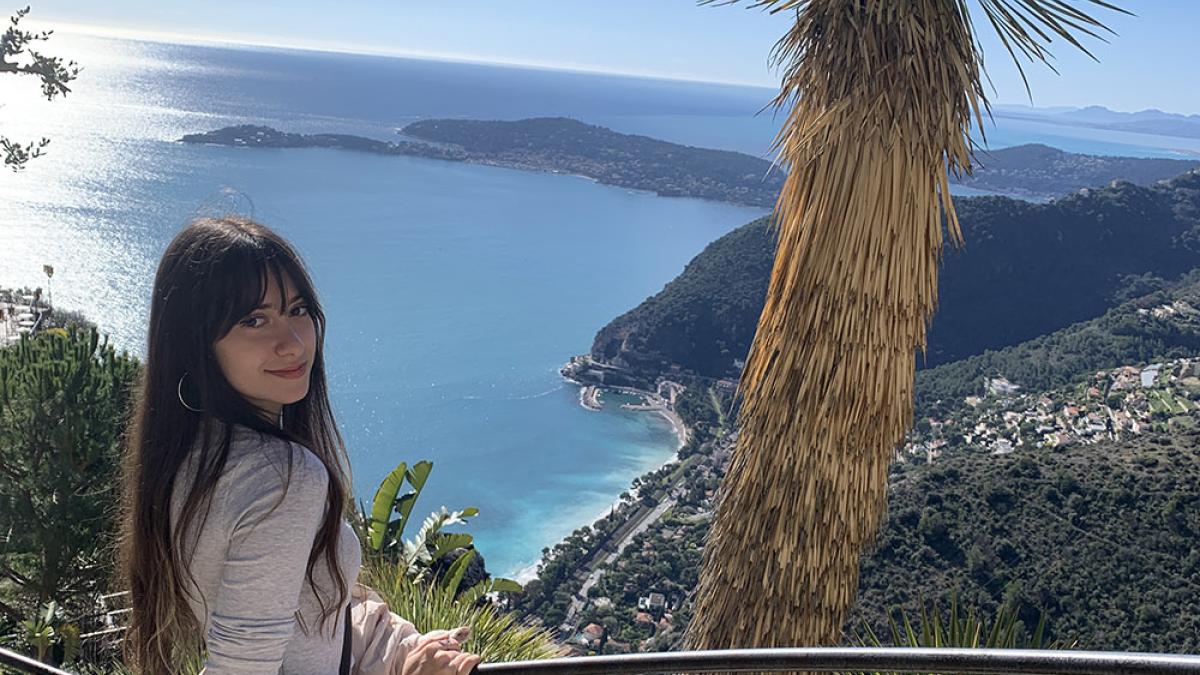 Spanish Language Resident Isabel Seijas Diéguez with ocean in background
