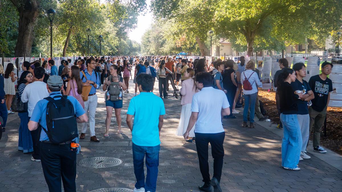 Large number of visitors on Stover Walk during the annual poster conference.