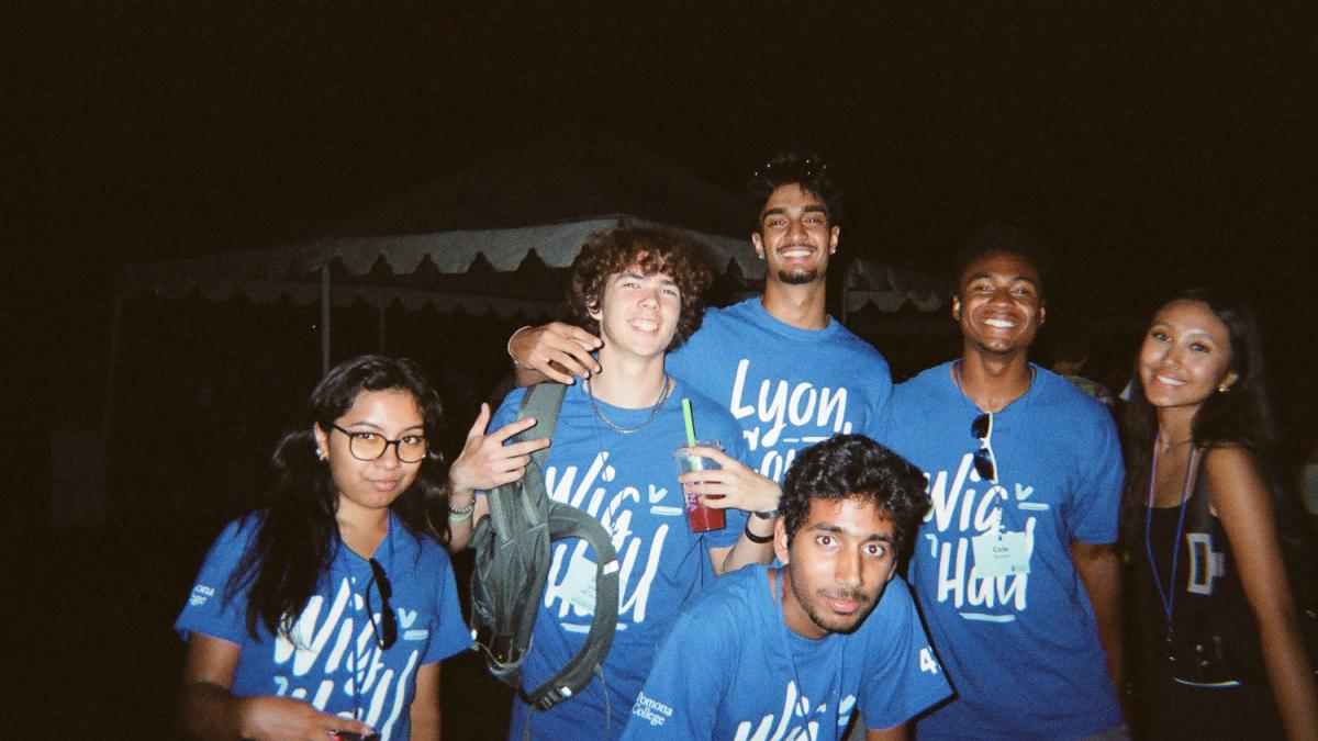 A group of students in blue shirts