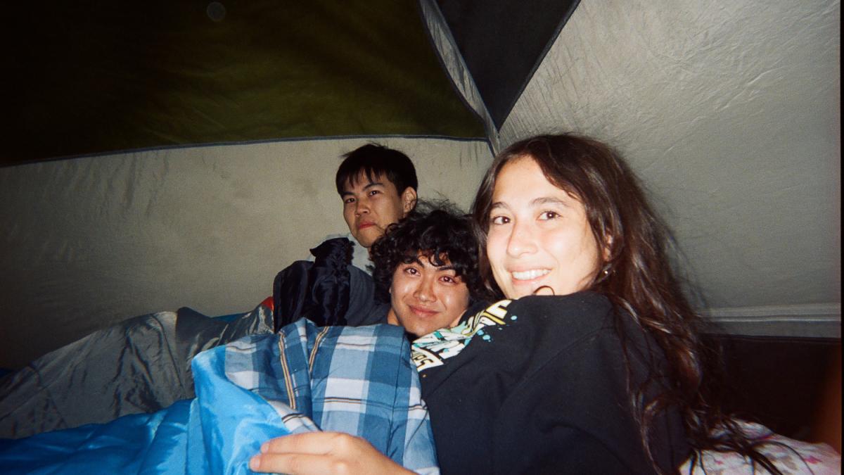 Students in a tent
