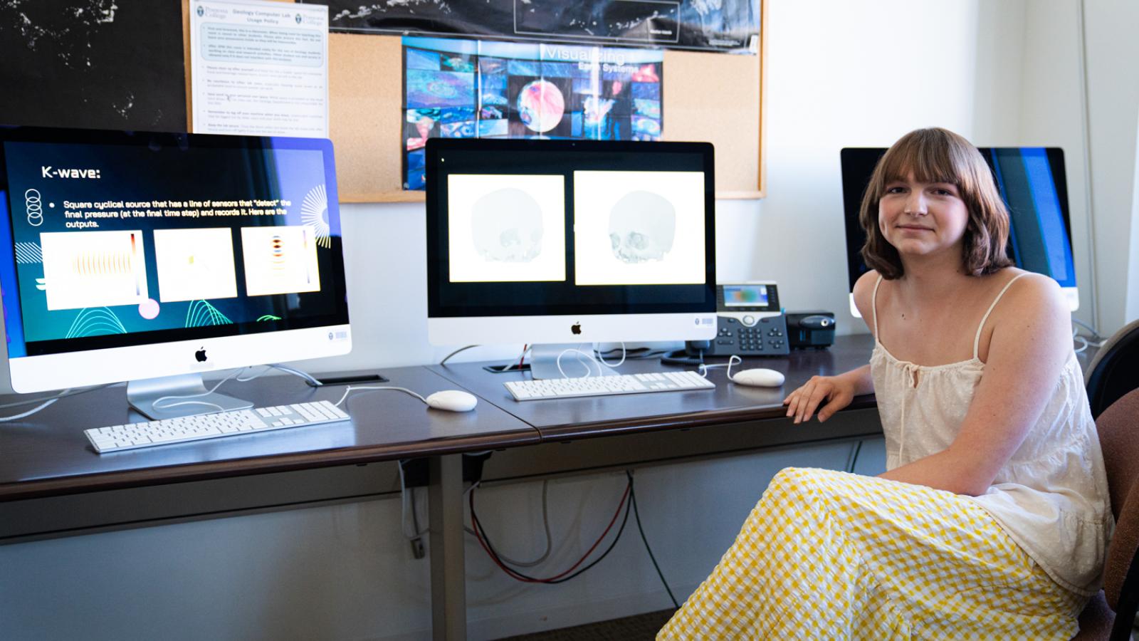 Student of Professor Ami Radunskaya works at computer on a research project.