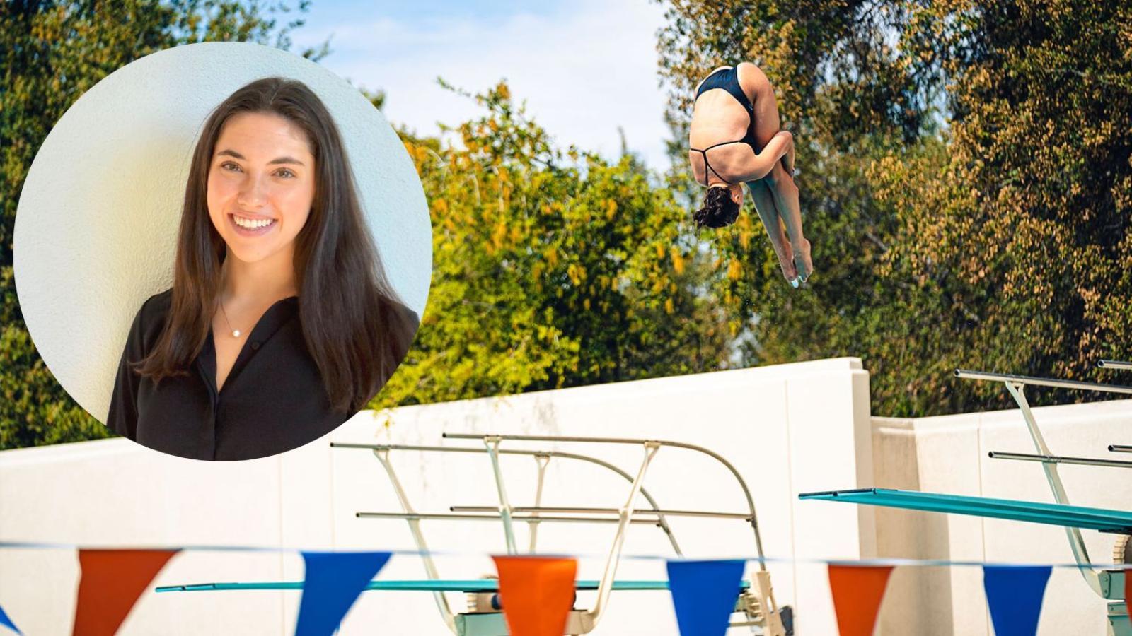 Ruby Epstein '22 headshot and action shot of springboard dive