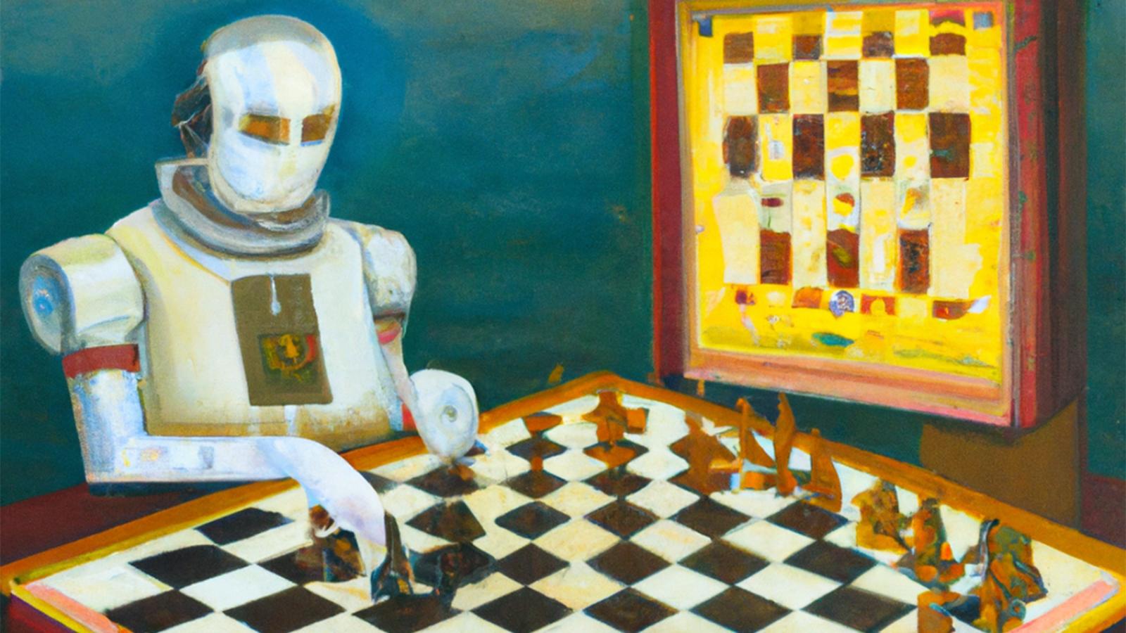 AI generated image of robot playing chess