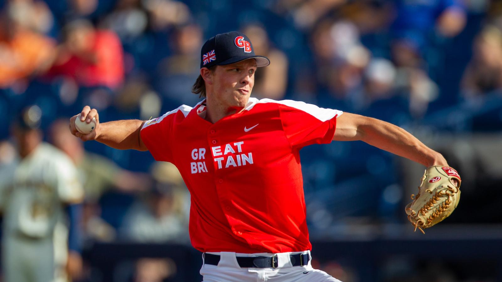 Ryan Long '21 pitching for Great Britain