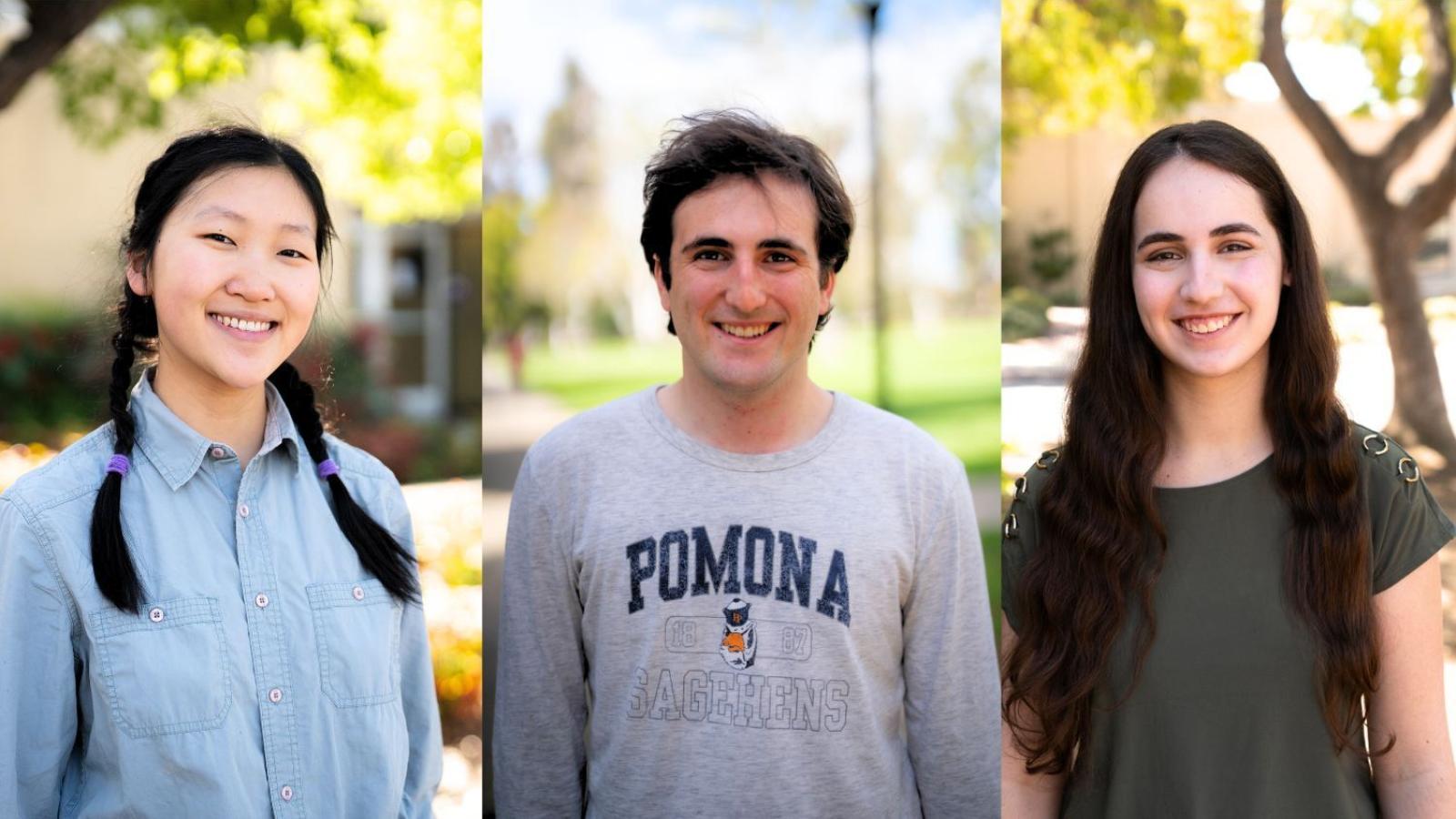 Three students in outdoor setting on campus