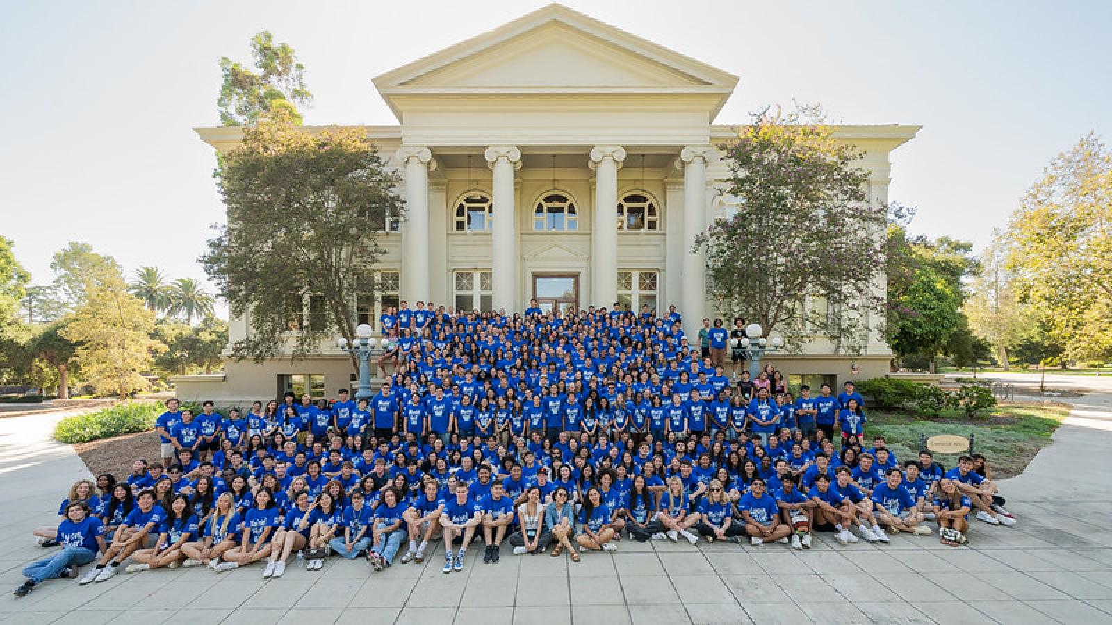 Members of the Class of 2028 pose on the steps of Carnegie Hall