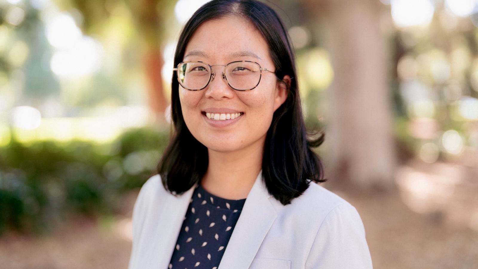 Outside photo of Charlotte Chang on the Pomona College campus