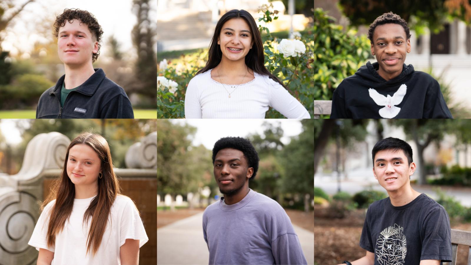 Grid of six first year students