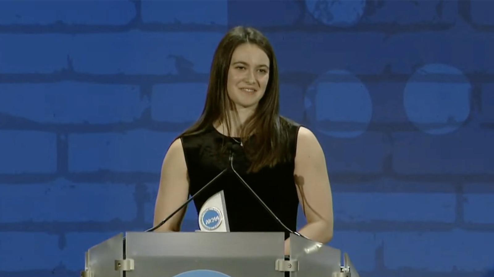 Alexandra Turvey accepting NCAA woman of the year award