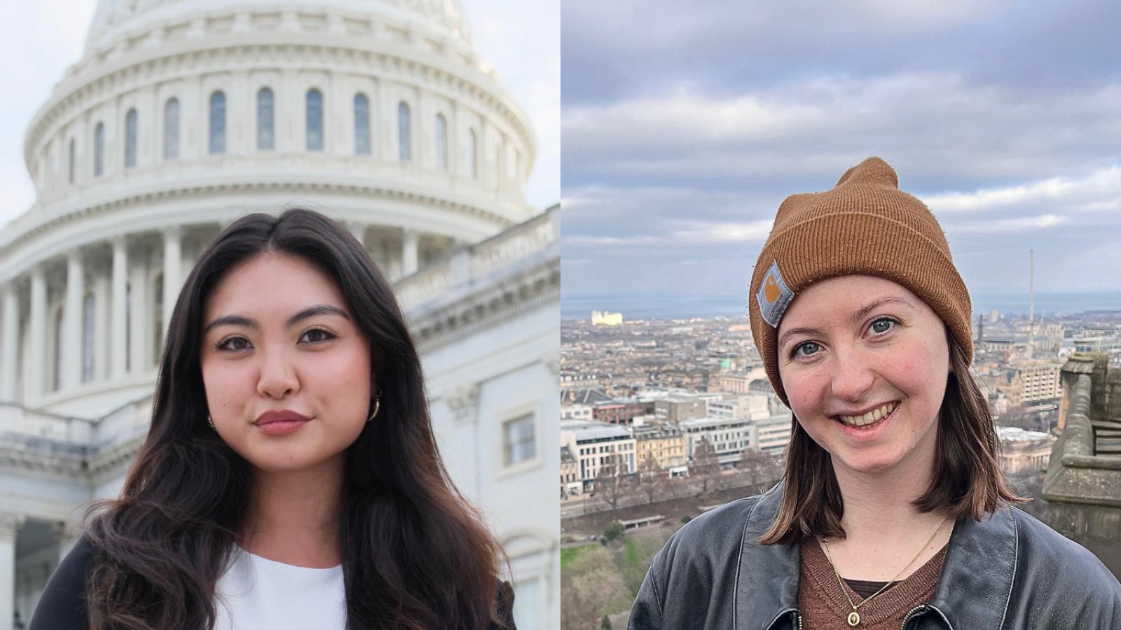 Rachel Nguyen in front of U.S. capitol; Lexi Duffy outdoors in Ireland