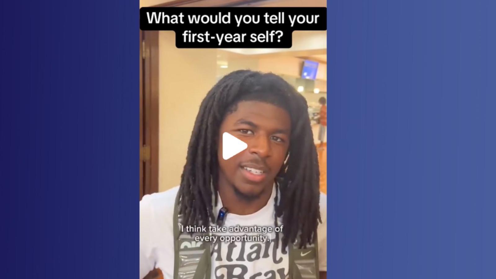 Student talking to camera