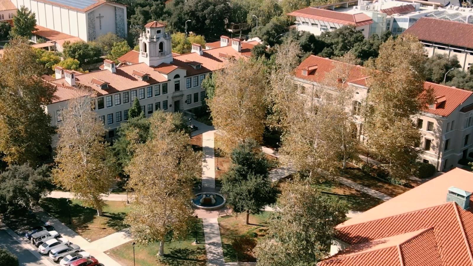 drone shot of the academic quad