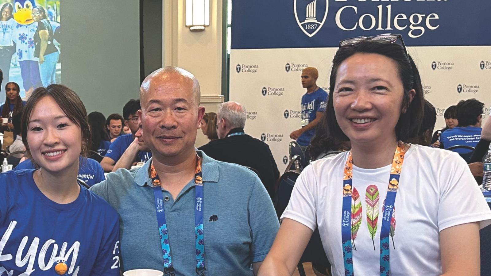 Karen Wong and Kelvin Huang P'29 with their daughter Karena Huang ’29