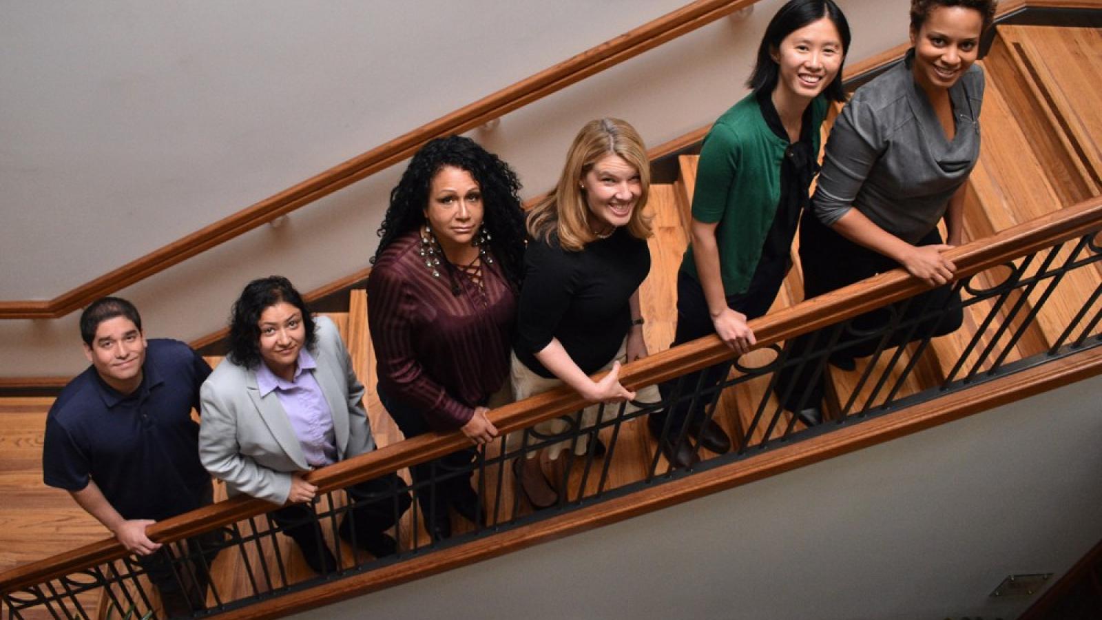6 professors on staircase