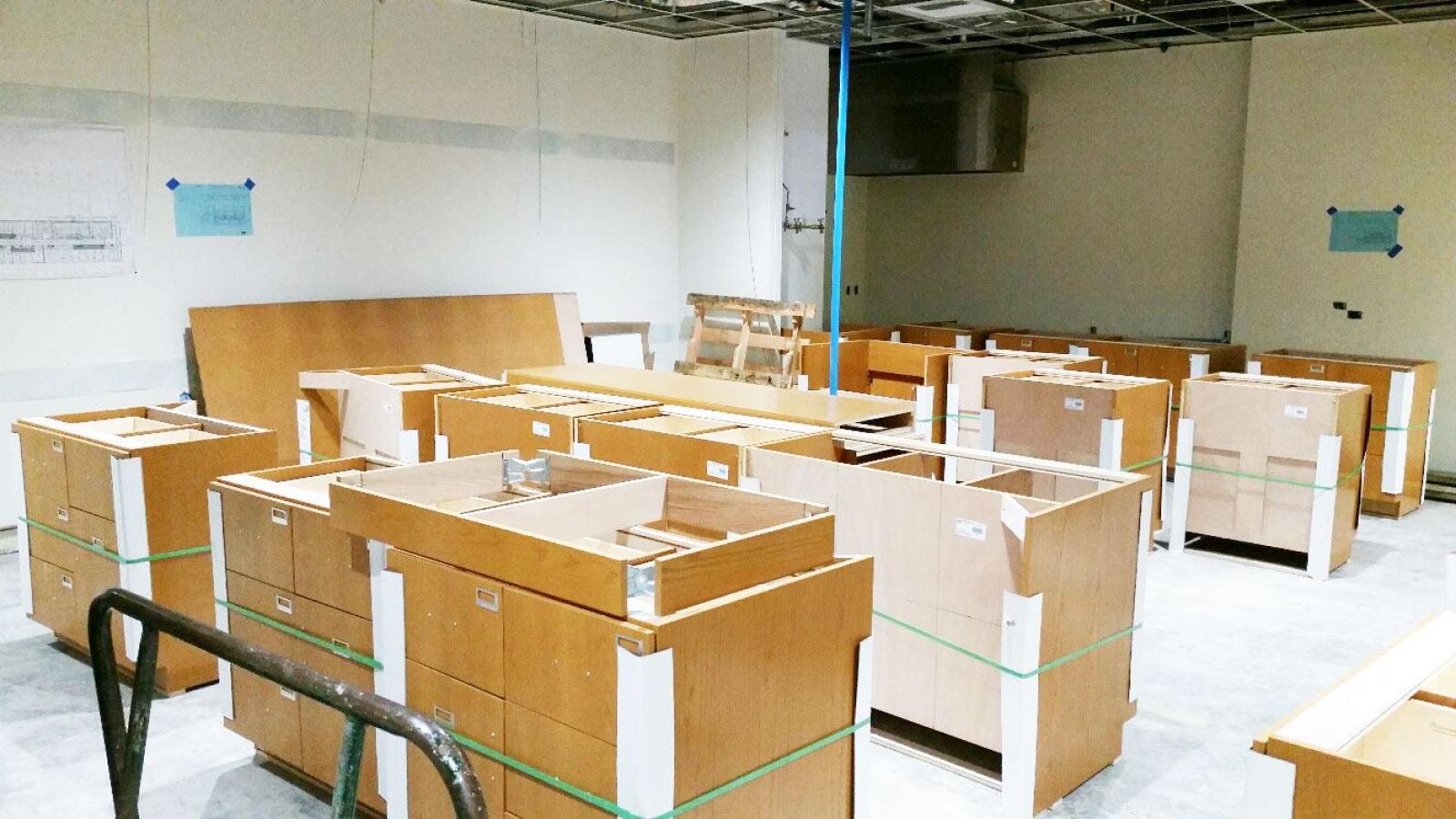 cabinets being added to teaching lab