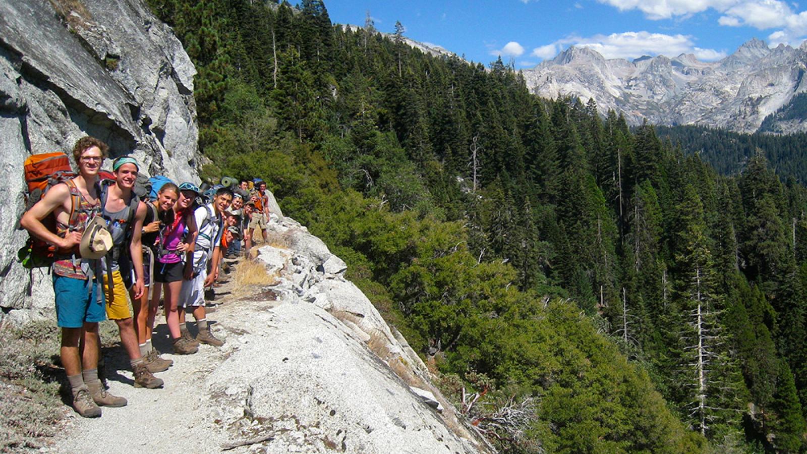 Students hiking on there orientation adventure trip