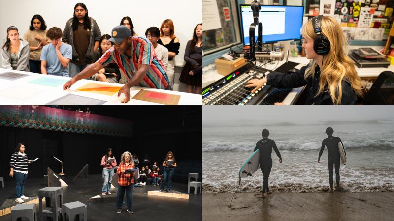 Collage of photos featuring students and faculty. 