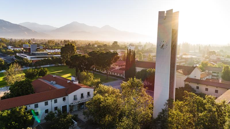 aerial shot with clock tower