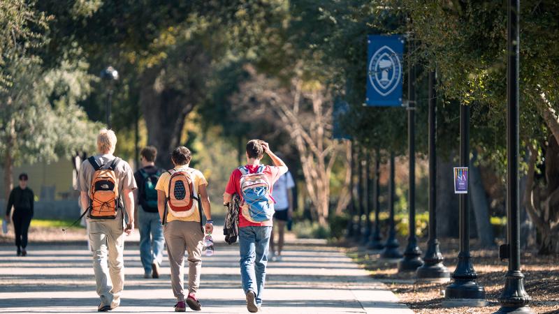 students walking on campus