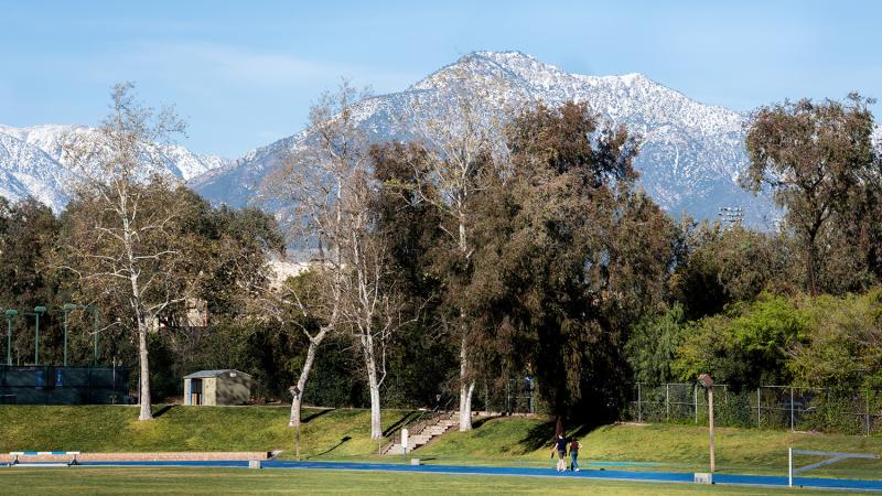 track with mountains in the background