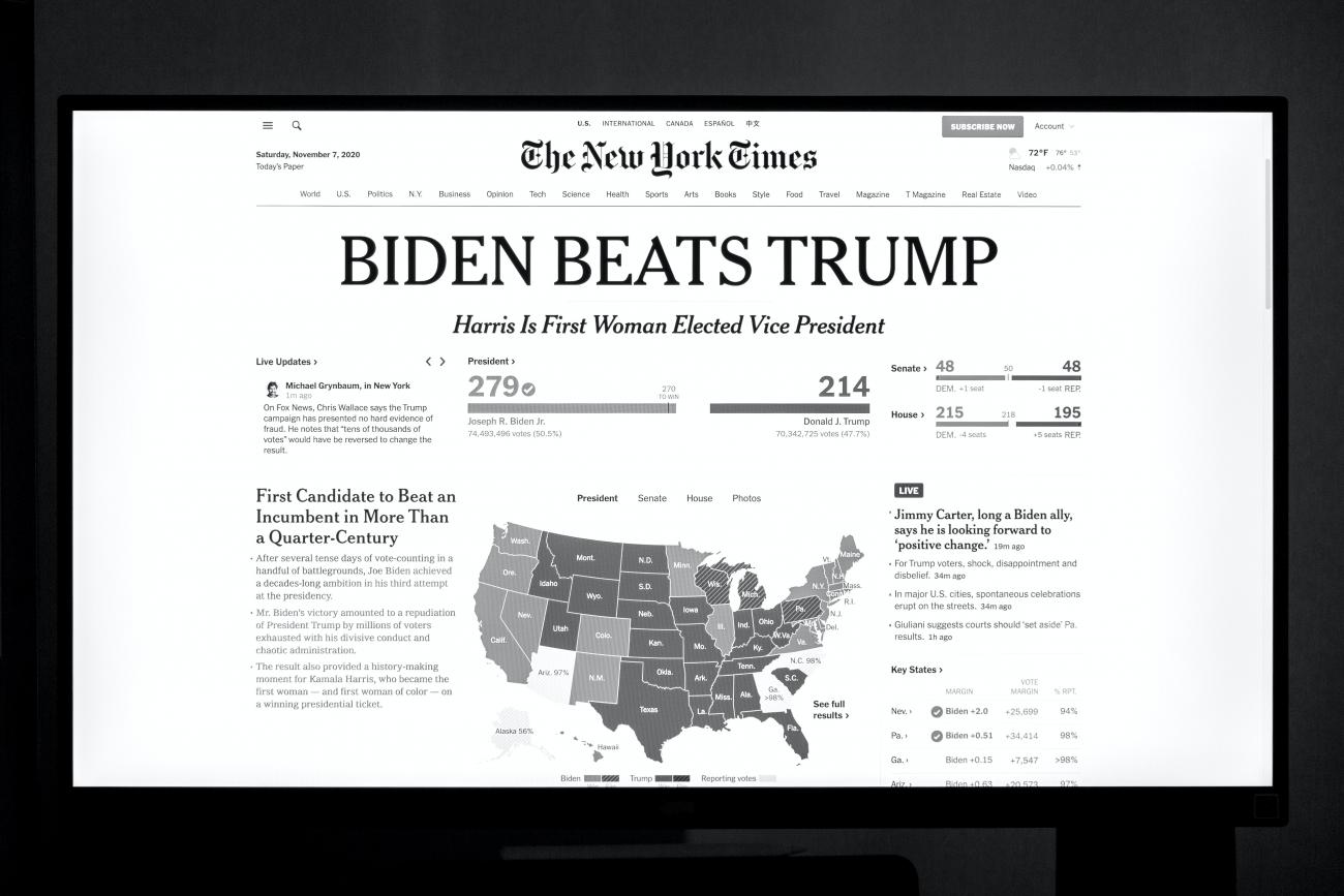 News article that says “Biden Beats Trump” 