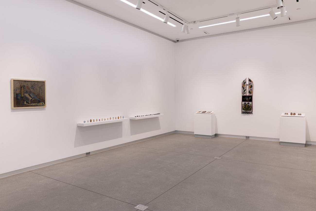 Installation view of Art, Object, Specimen at the Benton Museum of Art at Pomona College. 