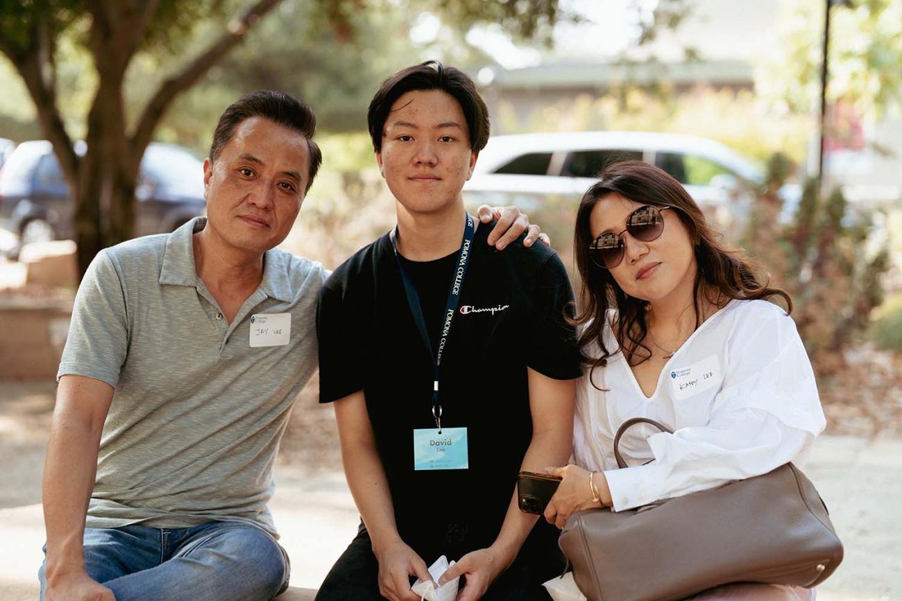 family poses during move in