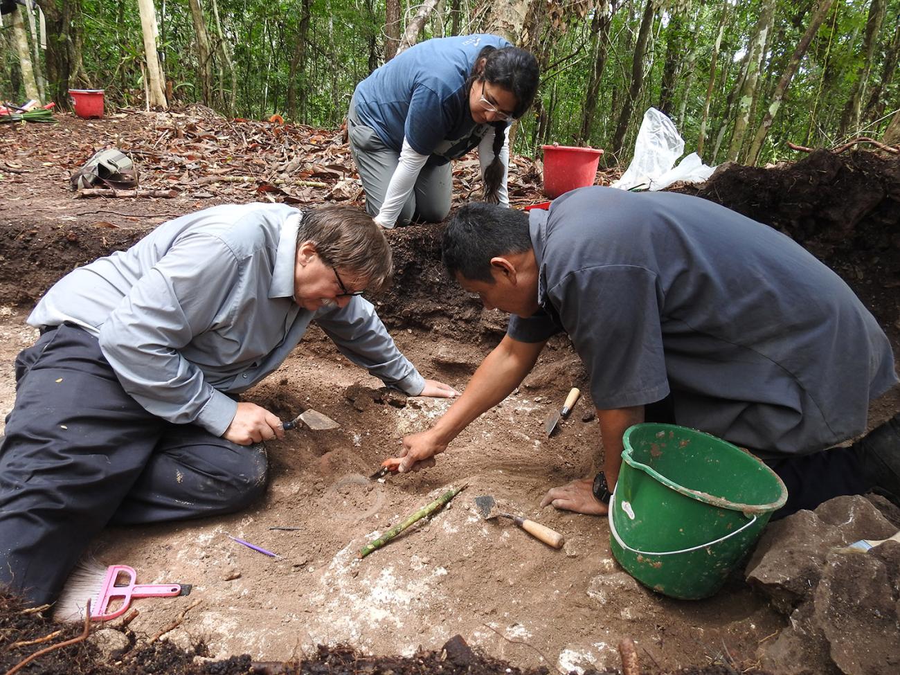 Arlen Chase excavating at Caracol site