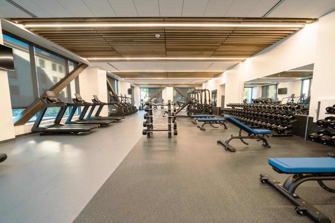 Interior view of fitness center with equipment