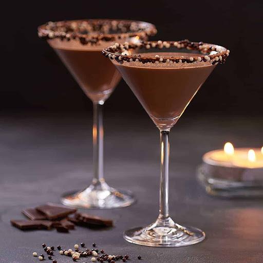 A chocolate drink in a martini glass