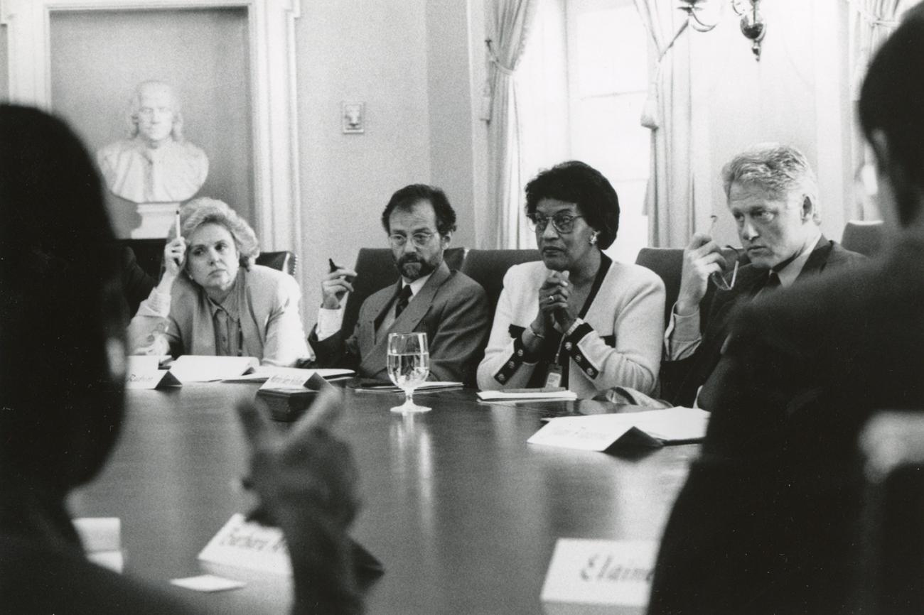 White House meeting with Myrlie Evers-Williams and President Bill Clinton, circa 1993-2001.