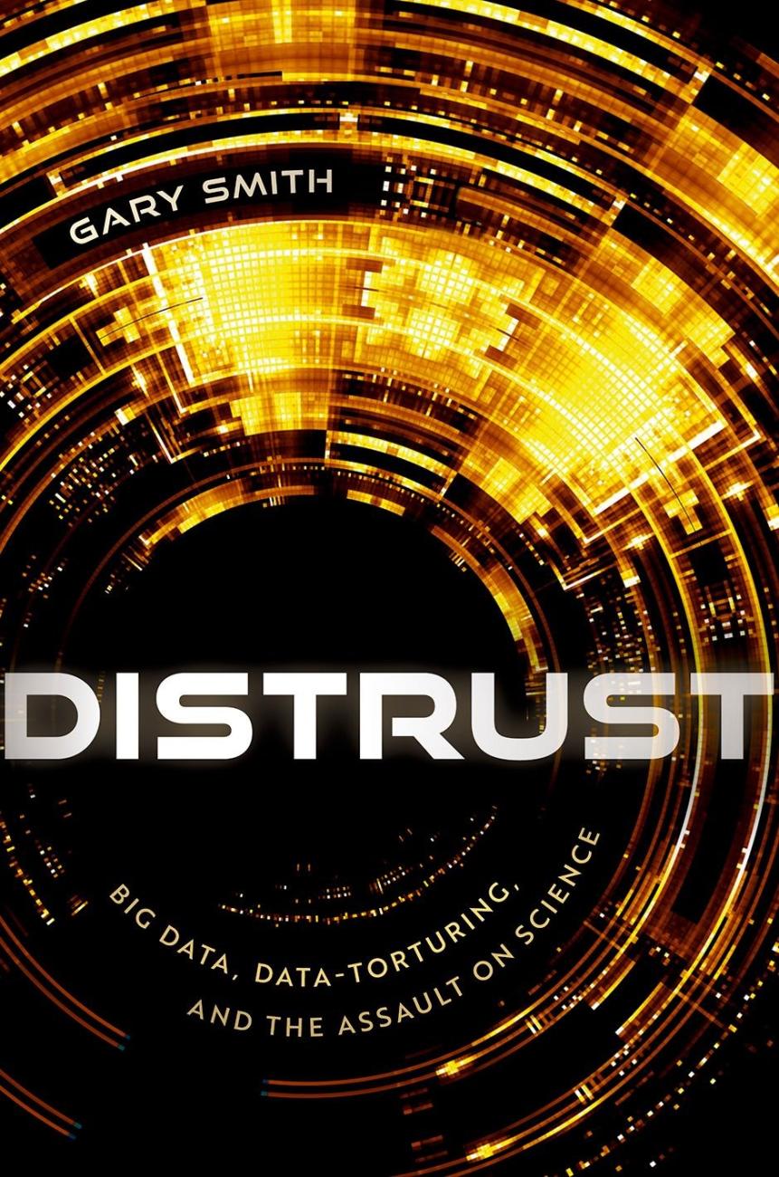 Book cover with blurry image of computer data and book title Distrust