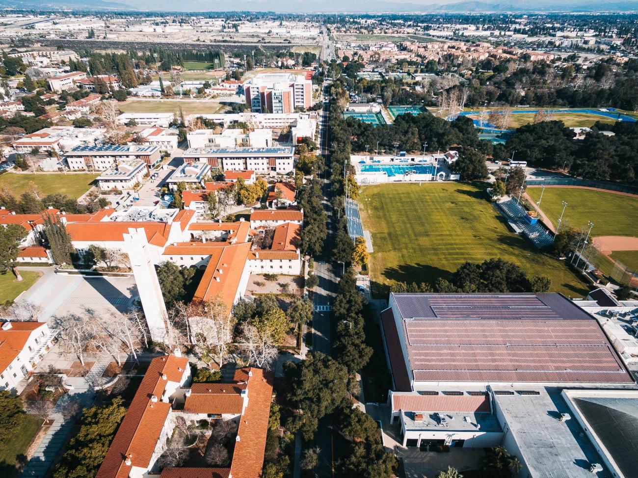 aerial view of Pomona College campus