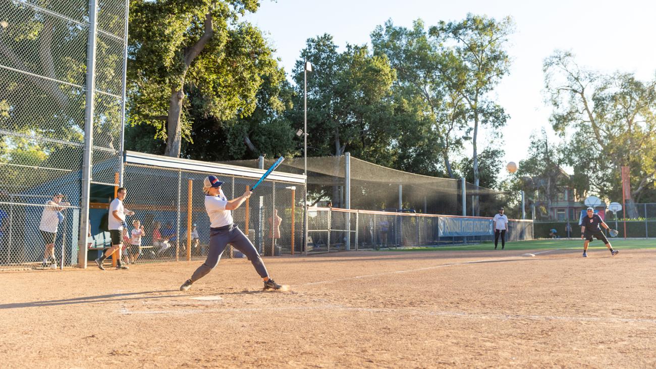 Amanda Hollis-Brusky plays in the summer softball league