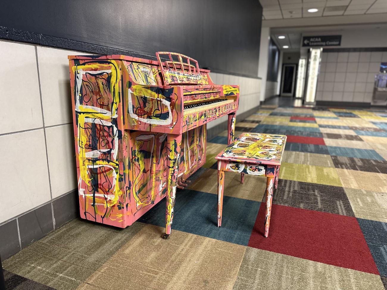 A customized piano inside Pittsburgh International Airport