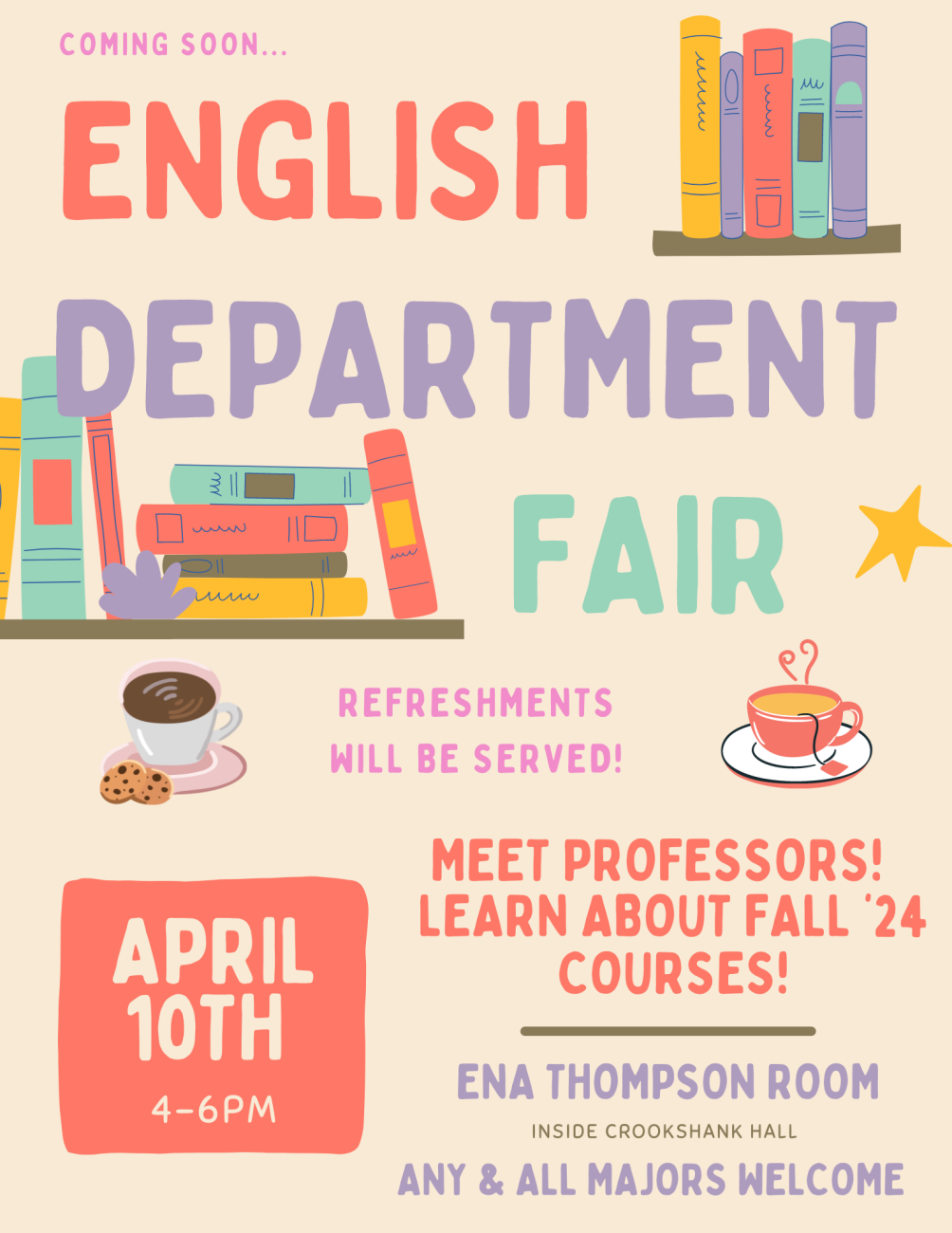 English Department Fair April 10th - Crookshank 108 4pm-6pm