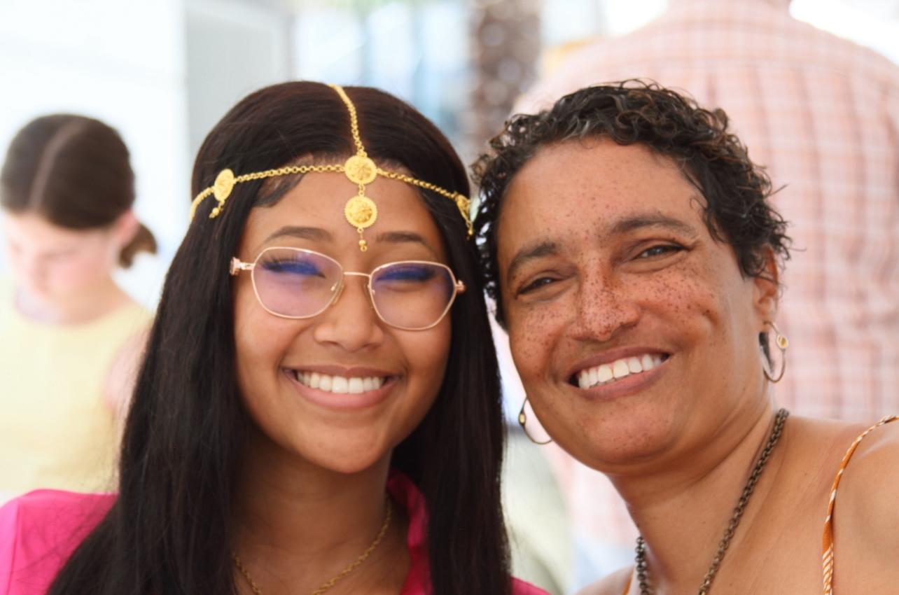 Lydia Haile '22, left, and Professor Nicole Y. Weekes smile