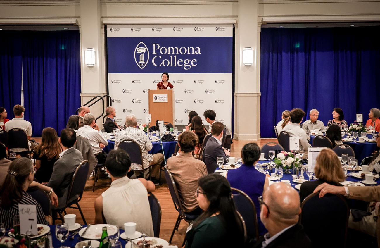 Emily Fang ’25 speaks at the ISE Donor Dinner