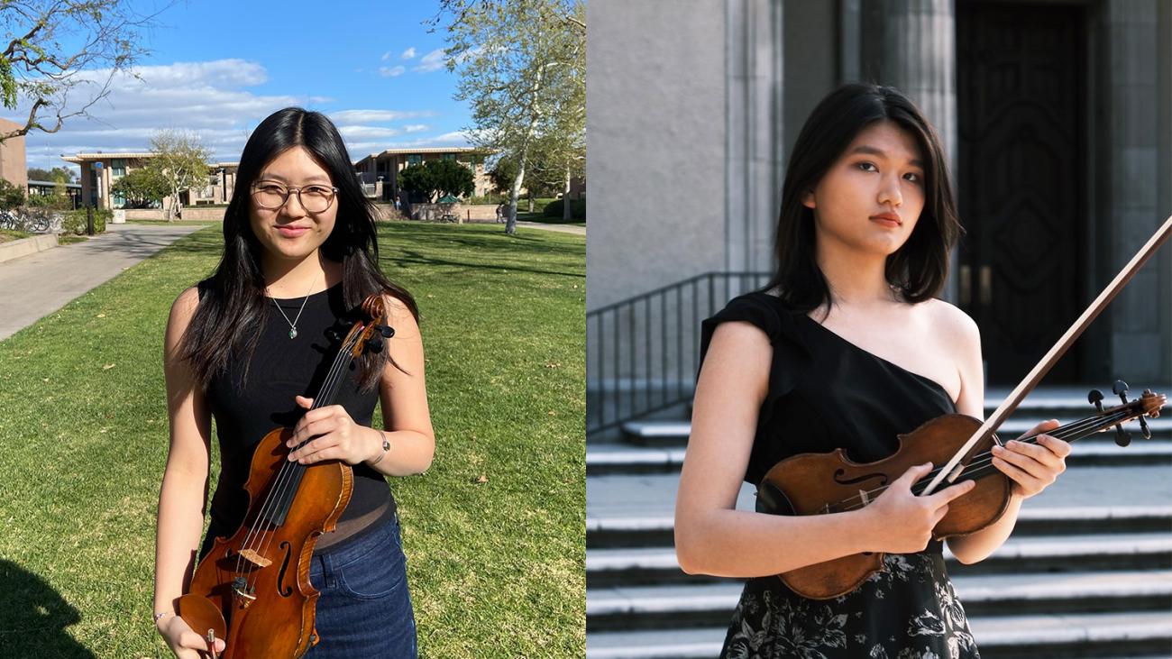 Aimee Co HMC ’26 and Aria Wang ’27, co-winners of the 2024 PCO Concerto Competition