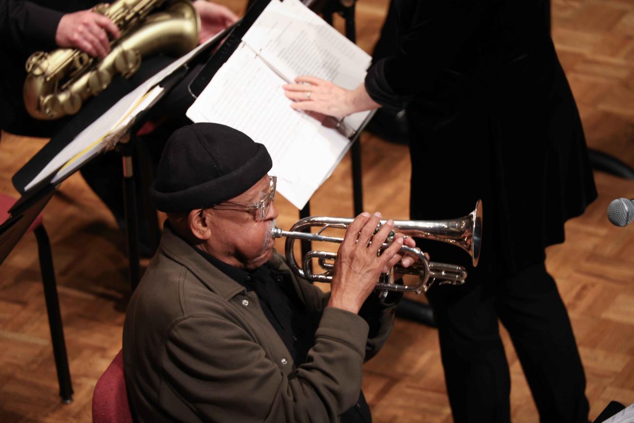 Bobby Bradford performs on trumpet