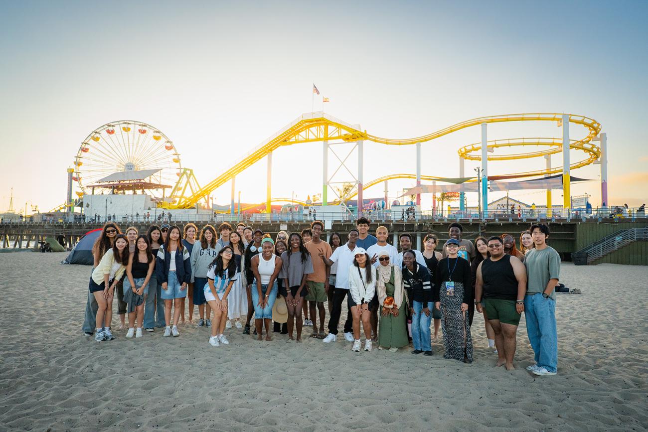 The "Quintessential L.A." Orientation Adventure group at Santa Monica Pier.