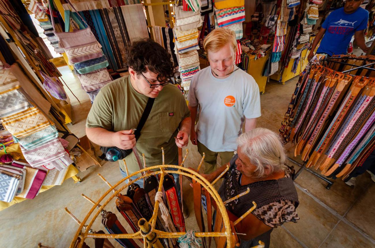 Students visit a textile shop