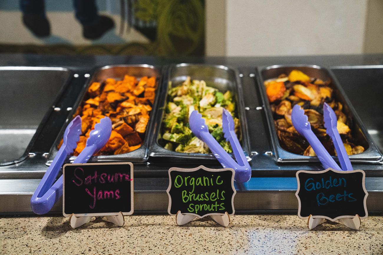 Vegetables in dining hall serving area
