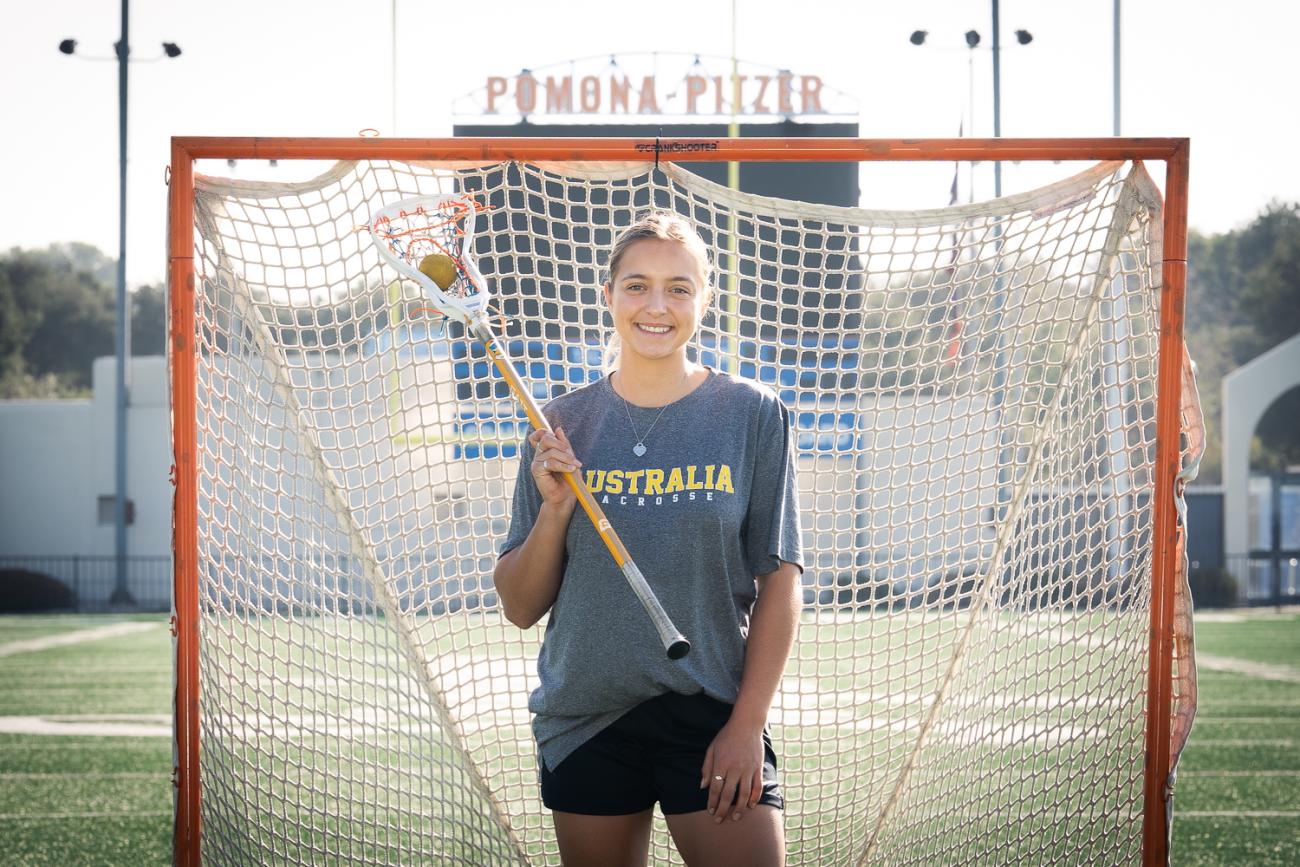 Hannah Gough in front of net