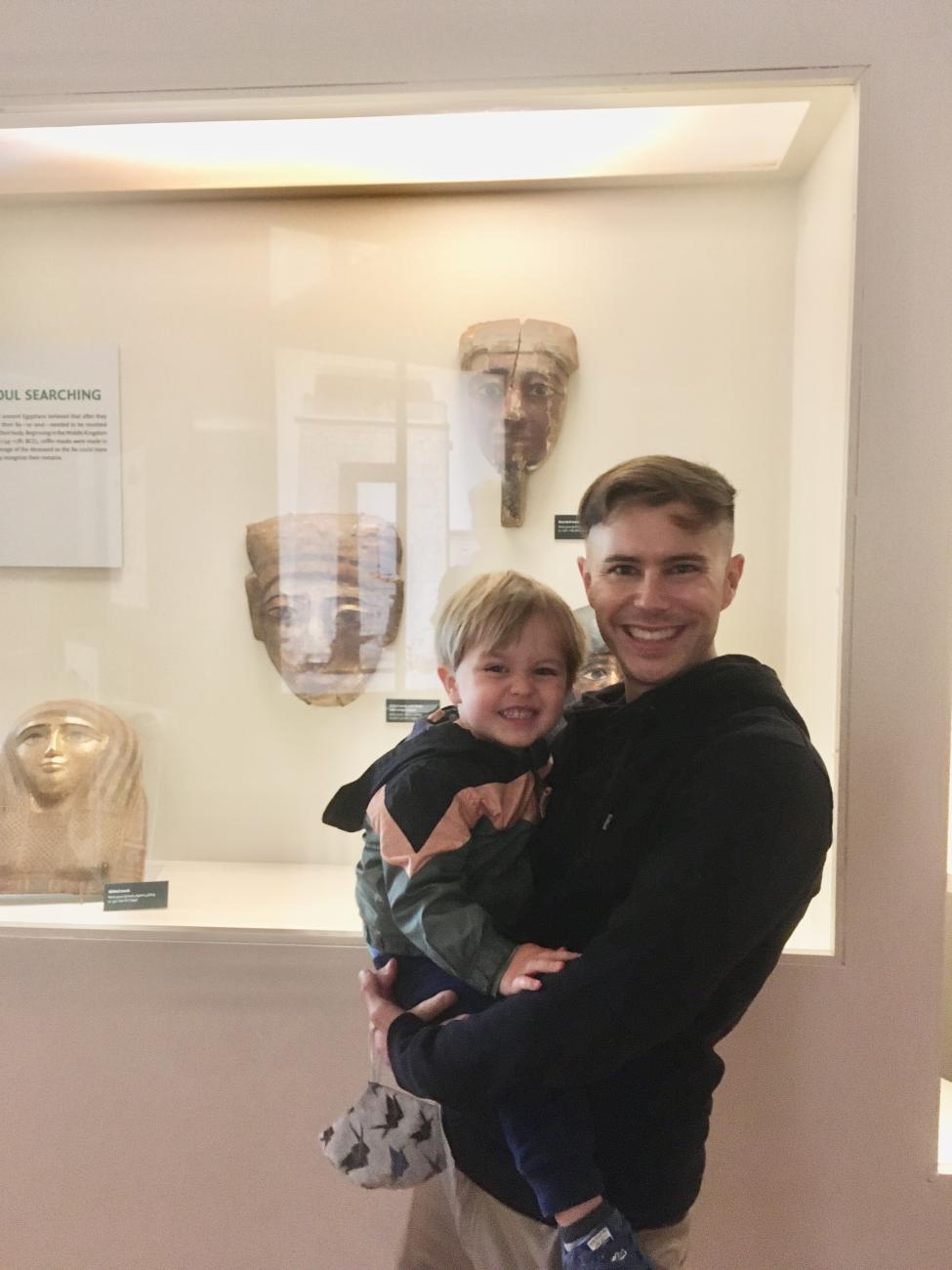 Meher and son Atreyu at a museum